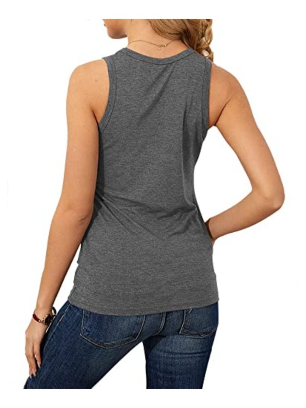 Womens Sleeveless Tank Top Round Neck Loose Fit Casual Summer Basic Shirt - Picture 3 of 6